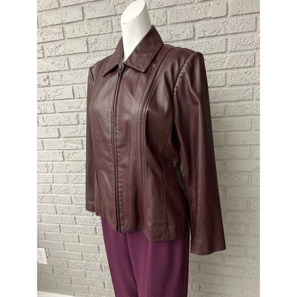 Preston & York Women Full Zip Front Burgundy Lamb Leather Jacket Size M - Picture 5 of 12
